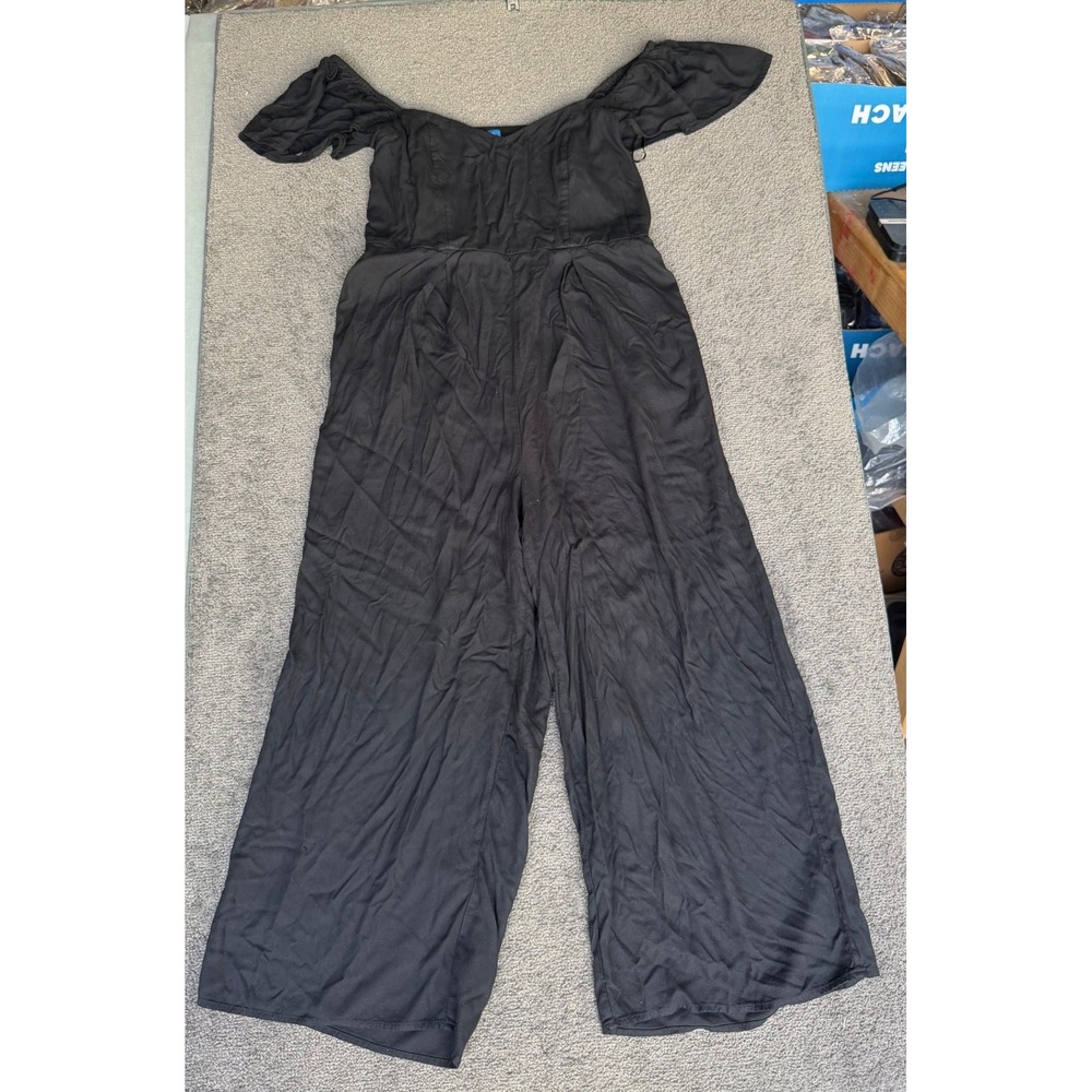 Old Navy Black Off The Shoulder Wide Leg Jumpsuit XL Smocked Back Rayon 3622